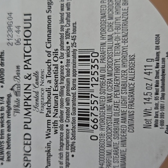 Bath And Body Works White Barn 3 Wick Spiced Pumpkin & Patchouli Candle - Picture 6 of 6